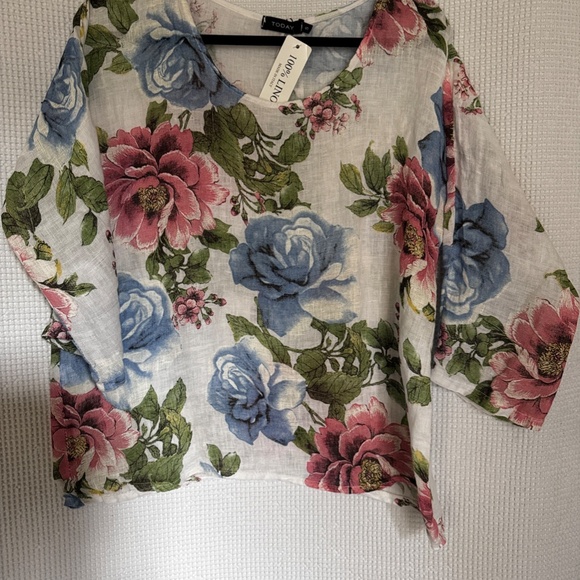 Linen Flowery Top/Blouse made in Italy - Picture 6 of 8